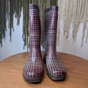 Womens Rainboots Plaid Purple Size 8